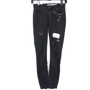 Vanilla‎ Star Womens Skinny Jeans Black Embroidered